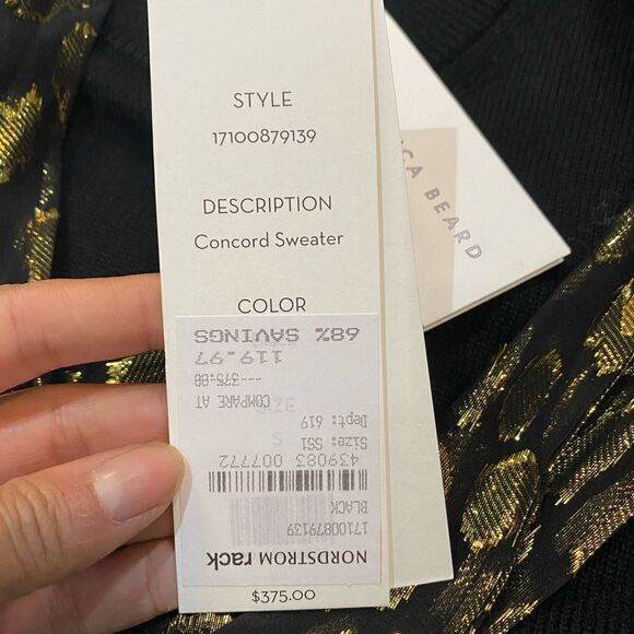 NWT Veronica Beard Black Gold Merino Wool Silk Concord Mixed Media Sweater - Picture 7 of 7
